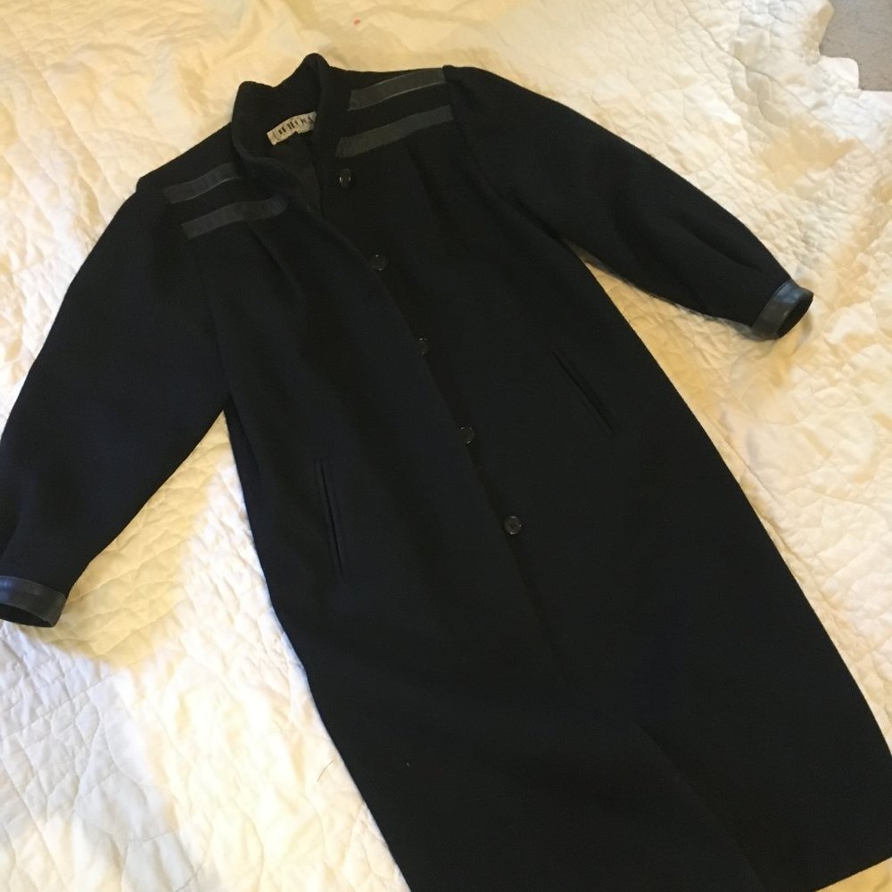 Vintage wool and leather ladies long coat